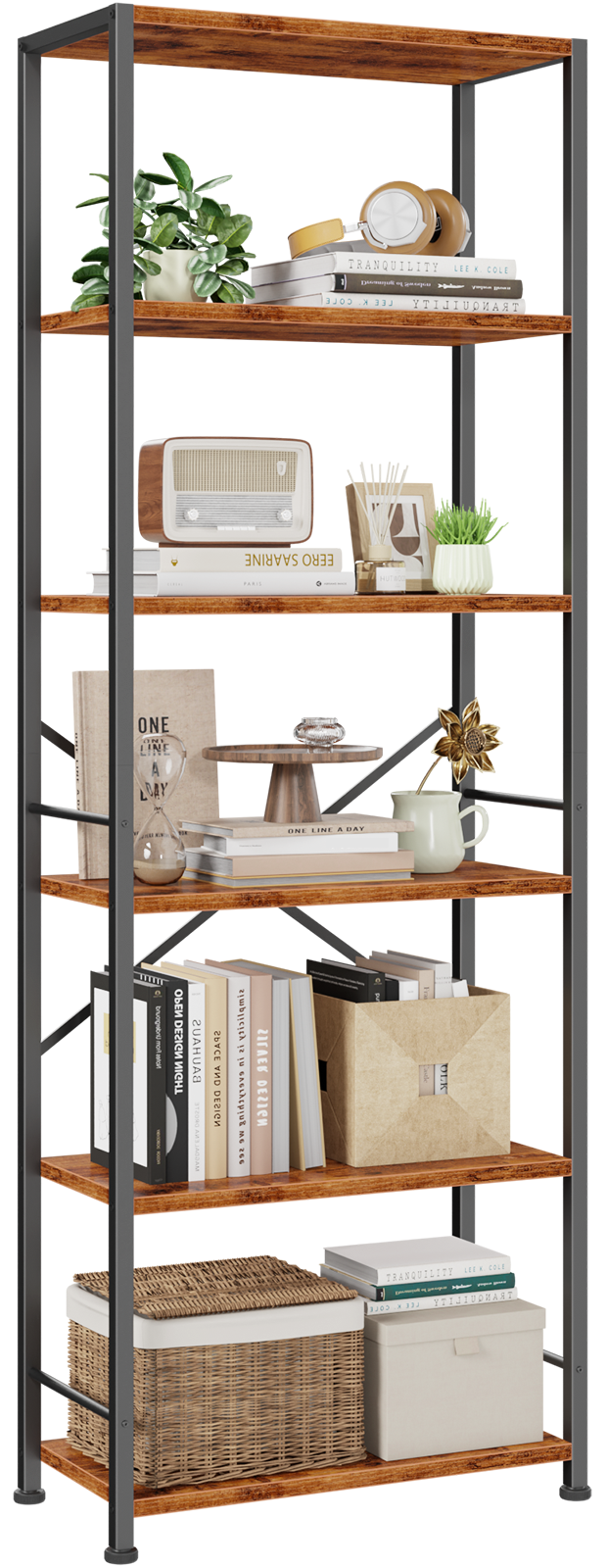 Furologee 6 Tier Book Shelf, Tall Wide Bookshelf, Industrial Open Bookcase, Display Shelves Storage Organizer