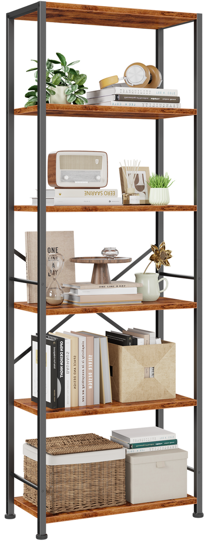 Furologee 6 Tier Book Shelf, Tall Wide Bookshelf, Industrial Open Bookcase, Display Shelves Storage Organizer