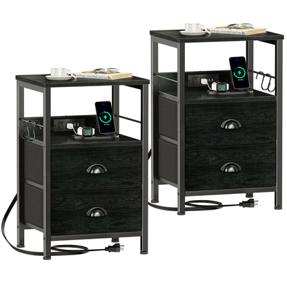 Furologee Nightstands Set of 2 with Charging Station, 2 Fabric Drawers
Night Stand Set 2 with USB & Outlets, Side Table with Storage, Industrial End Table, for Living Room/Bedroom, Dorm, Black Oak
