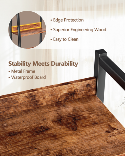 6 Tier Bookshelf, Tall Narrow Shelf with Drawer, Wood and Metal Bookshelves Storage Organizer, Industrial Display Shelving Unit for Bedroom, Living Room, Home Office