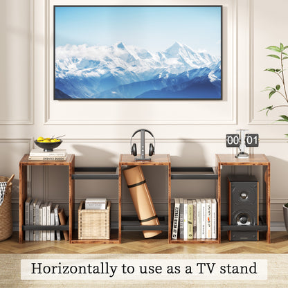 Furologee 6 Tier Bookshelf, S Shaped Geometric Bookcase, Rustic Brown 57.5'' Tall Industrial Display Shelf Standing Unit, Room Divider Shelf for Bedroom, Living room, Office