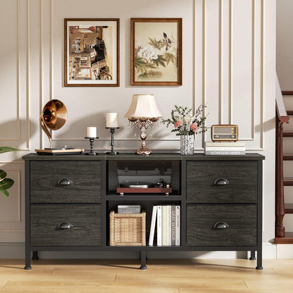 Furologee TV Stand with 4 Drawers, 43 inch Entertainment Center with Open Shelves, Media Center for 50" TV, Television Stand for Bedroom, Living Room/Light Black Oak