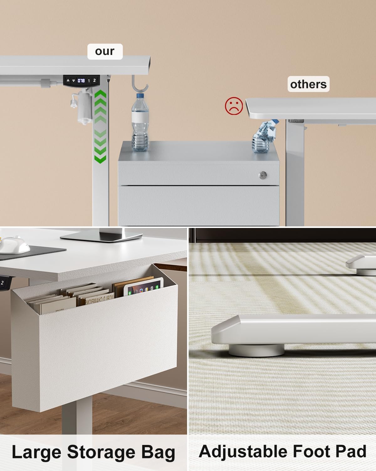 Furologee 63" L Shaped Standing Desk, Reversible Sit Stand up Computer Desk with Drawers White