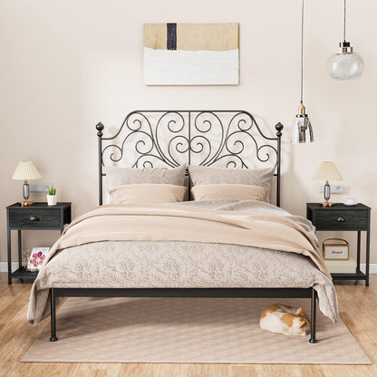 Furologee Set of 2 Nightstands with Drawer & Shelf – Industrial Bedside Tables for Bedroom/Living Room