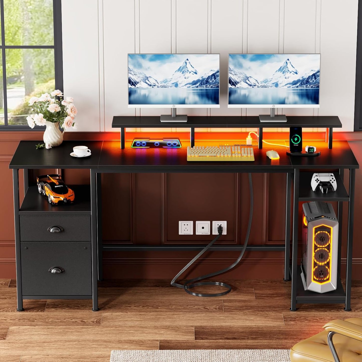 Furologee 51" Computer Desk with Fabric File Cabinet Drawer