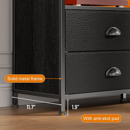 Furologee 63 Inch Entertainment Center Dresser for Bedroom, TV Stand for 65 70 Inch TVs, 6 Drawers Dresser with Power Outlets and LED Lights, Media Console with PU Leather Surface for Living Room
