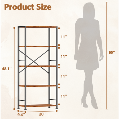 Furologee 5 Tier Book Shelf, Tall Wide Bookshelf, Industrial Open Bookcase, Display Shelves Storage Organizer