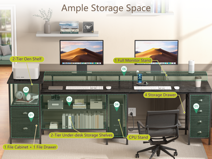 Furologee 66" L Shaped Gaming Desk with 6 Drawers & Printer Storage Shelves