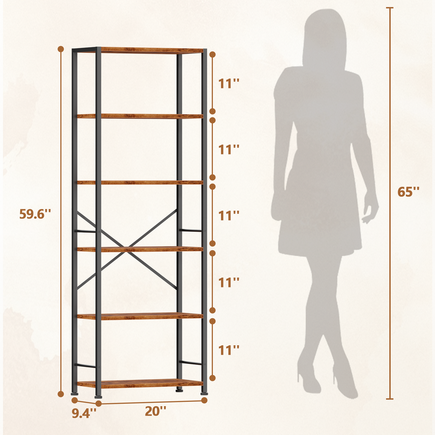 Furologee 6 Tier Book Shelf, Tall Wide Bookshelf, Industrial Open Bookcase, Display Shelves Storage Organizer