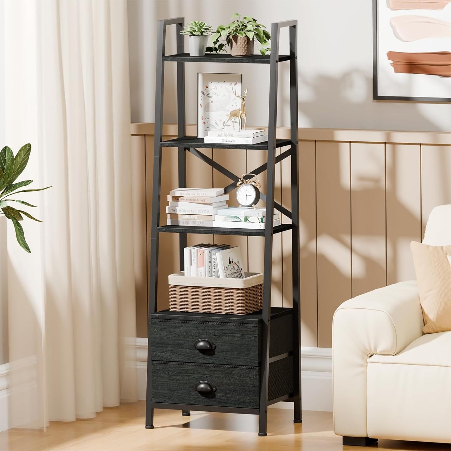 Furologee Ladder Shelf with 2 Drawers