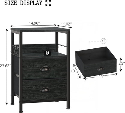 Furologee Nightstand with 2 Fabric Drawers