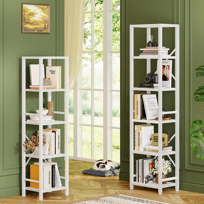 Furologee 5/6-Tier Narrow Bookshelf, Rustic Wood & Metal Display Shelf for Bedroom, Living Room, Home Office