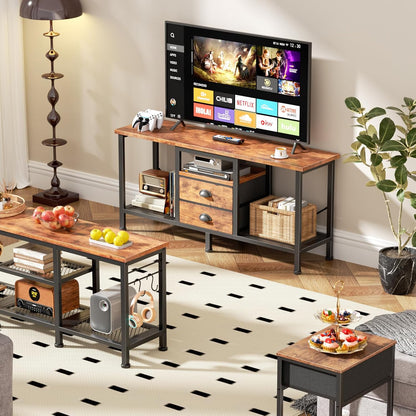 Furologee 42" TV Stand with 2 Fabric Drawers – Small Media Console with Open Storage Shelves for Bedroom & Living Room, Rustic Brown