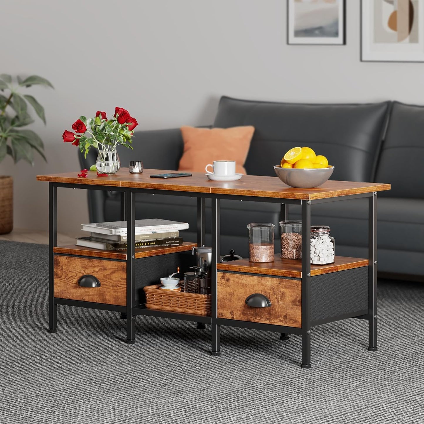 Furologee 35" Coffee Table with 2 Storage Drawers