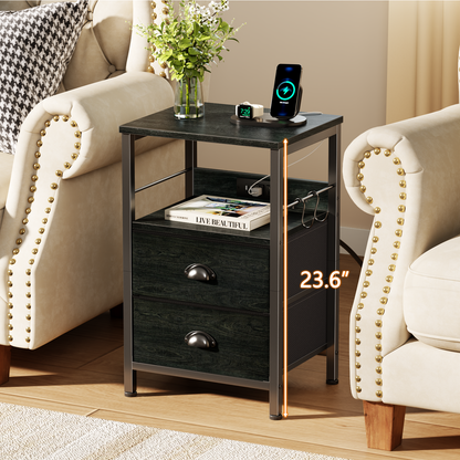 Furologee Nightstands Set of 2 with Charging Station, 2 Fabric Drawers
Night Stand Set 2 with USB & Outlets, Side Table with Storage, Industrial End Table, for Living Room/Bedroom, Dorm, Black Oak