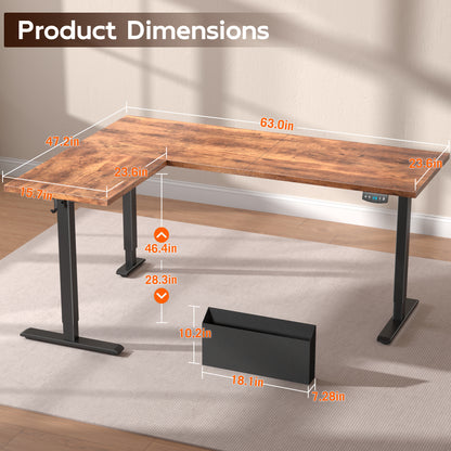 Furologee 63" Reversible L Shaped Standing Desk£¬Rustic Brown£¬Height Adjustable£¬Reversible Computer Desk for Home Office, Work, Study, Dorm£¬Electric Standing Desk with Memory Presets