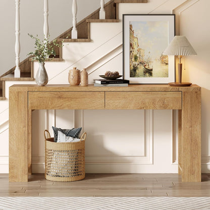 Furologee 60 inch Long Entryway Console Table with Drawers, Farmhouse Sofa Table Behind Couch, Entrance Accent Table for Hallway, Living Room, Foyer, Bedroom, Wooden Thick Tabletop