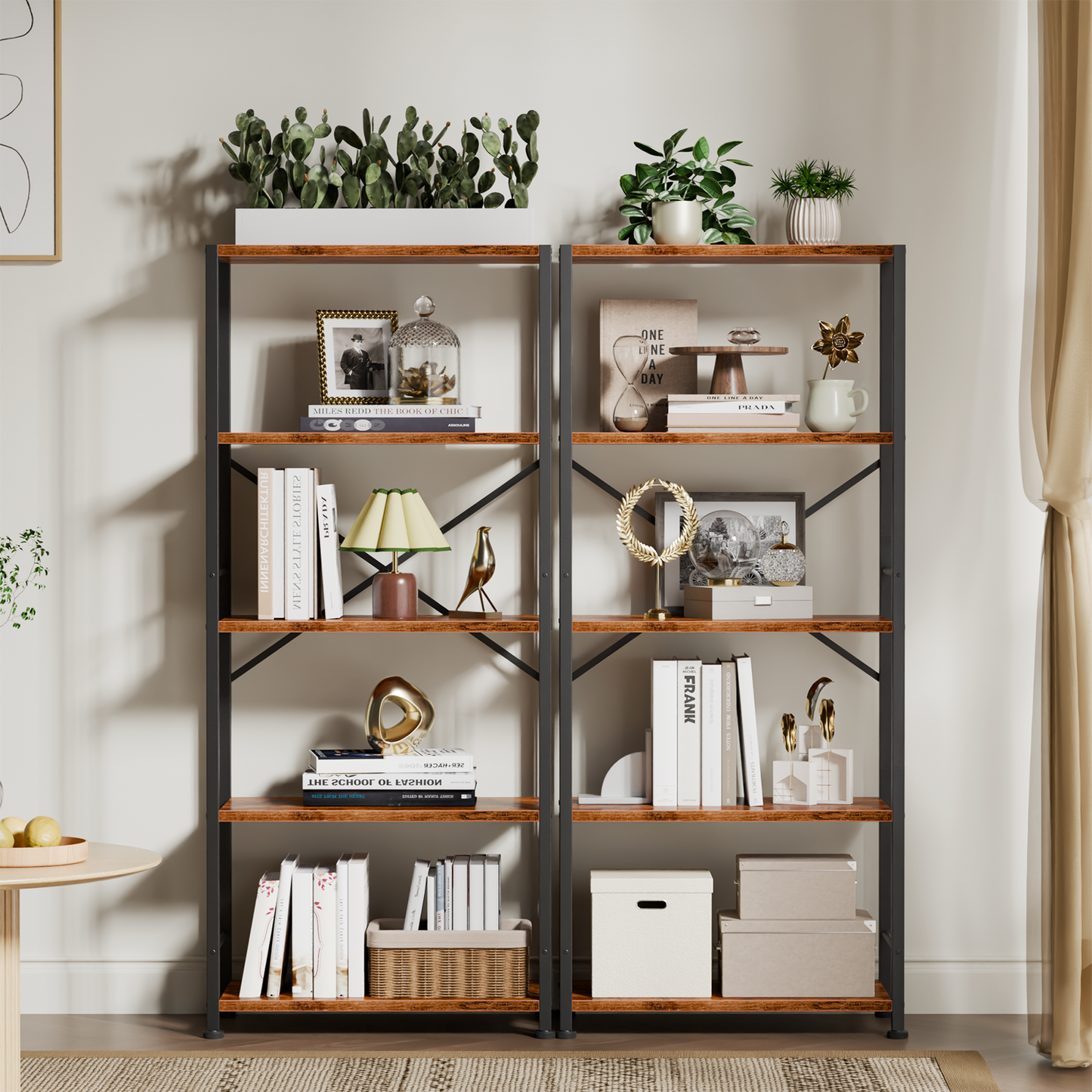 Furologee 5 Tier Book Shelf, Tall Wide Bookshelf, Industrial Open Bookcase, Display Shelves Storage Organizer