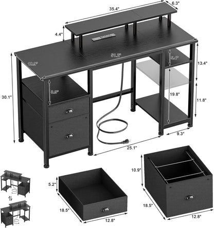 Furologee 51" Computer Desk with Fabric File Cabinet Drawer