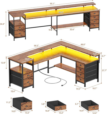 Furologee 66" Reversible L Shaped Gaming Desk with 6 Drawers