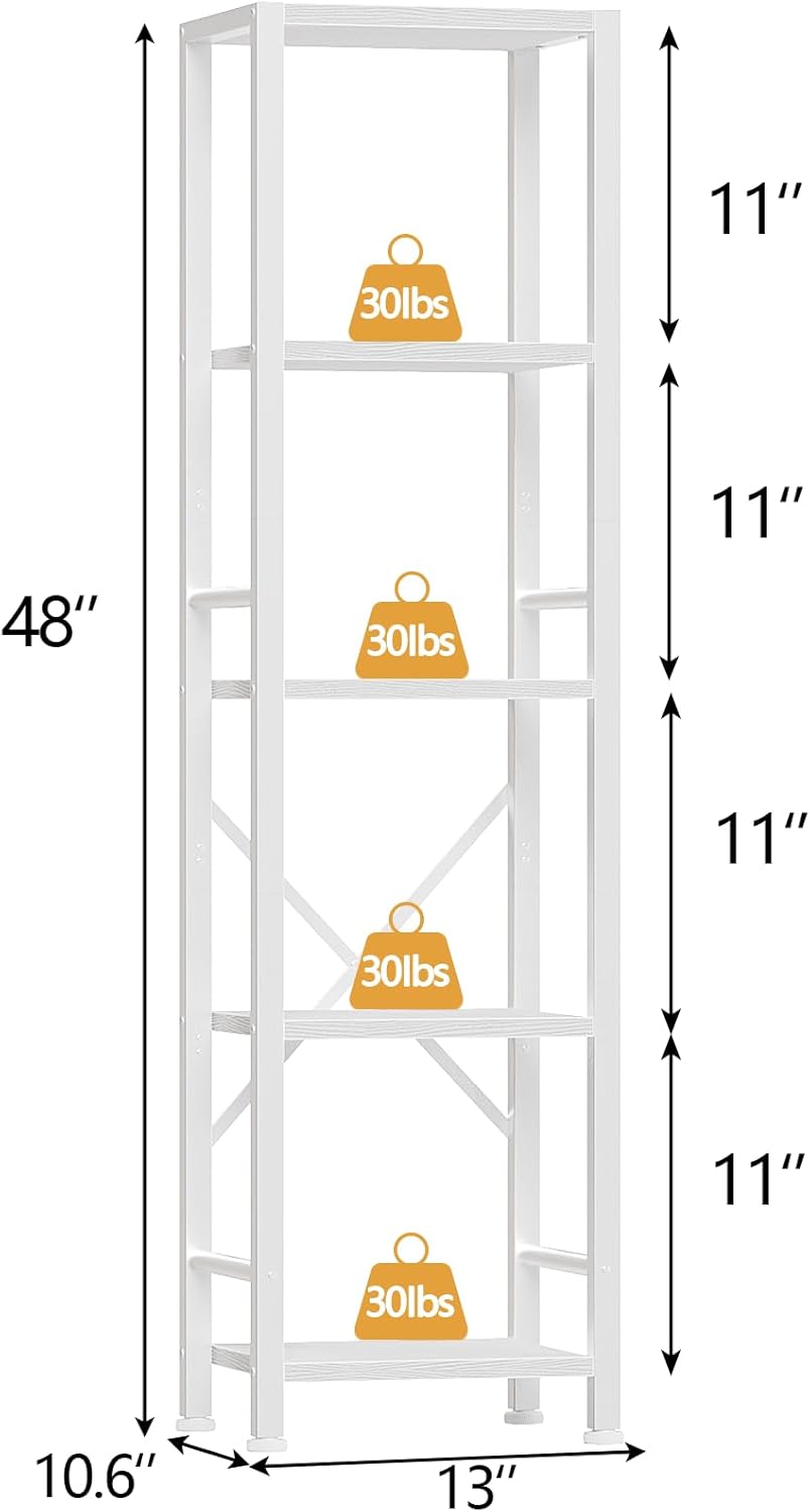 Furologee 5/6-Tier Narrow Bookshelf, Rustic Wood & Metal Display Shelf for Bedroom, Living Room, Home Office