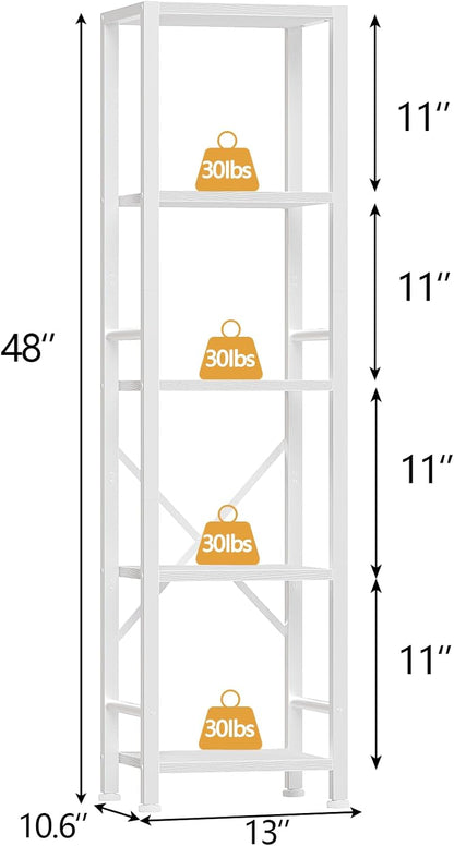 Furologee 5/6-Tier Narrow Bookshelf, Rustic Wood & Metal Display Shelf for Bedroom, Living Room, Home Office