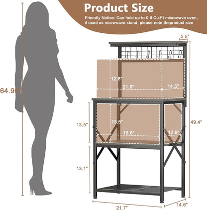 Furologee 4-Tier Kitchen Baker’s Rack with Pegboard & Hooks – Microwave Stand, Coffee Bar Station, Storage Shelf for Spices & Cookware, Black Oak