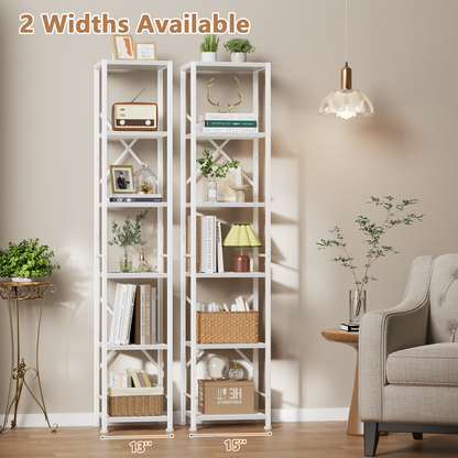 Furologee White Bookshelf 6 Tier Tall Narrow Bookcase, Modern Display Standing Shelf Unit