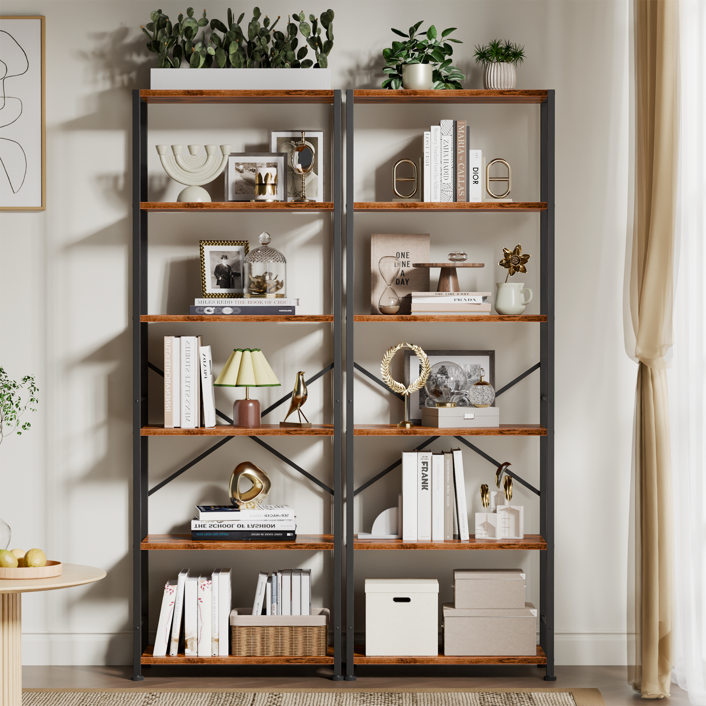 Furologee 6 Tier Book Shelf, Tall Wide Bookshelf, Industrial Open Bookcase, Display Shelves Storage Organizer