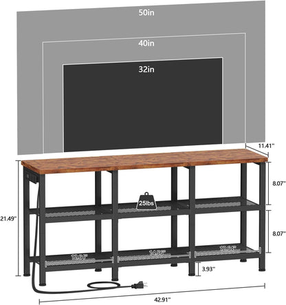 Furologee 3-Tier TV Stand for TVs up to 50” – Small Industrial Media Console with Open Storage Shelves for Living Room or Bedroom