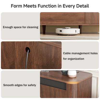 Furologee 63'' TV Stand for 65'' TV, Entertainment Center with Power Outlet

Mid Century Media TV Console Table with Storage, 2 Cabinets, 1 Drawer and Open Shelves for Living Room, Cable Holes, Walnut