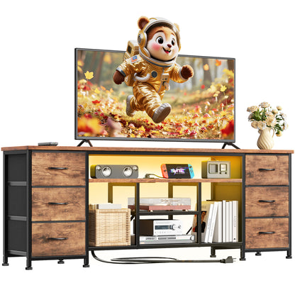 Furologee LED TV Stand for 55, 60 Inch TV, 55 Inch Entertainment Center with Power Outlets Brown