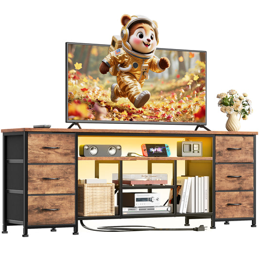 Furologee LED TV Stand for 55, 60 Inch TV, 55 Inch Entertainment Center with Power Outlets Brown