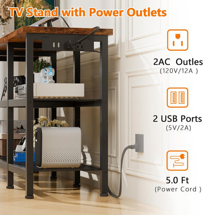 Furologee 3-Tier TV Stand for TVs up to 50” – Small Industrial Media Console with Open Storage Shelves for Living Room or Bedroom