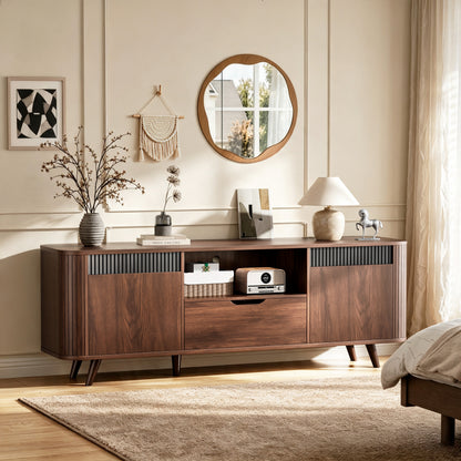 Furologee 55'' TV Stand for 60'' TV, Entertainment Center with Power Outlet

Mid Century Fluted TV Console Table with Drawer, 2 Cabinets and Open Shelves for Living Room, Bedroom, Cord Holes, Walnut