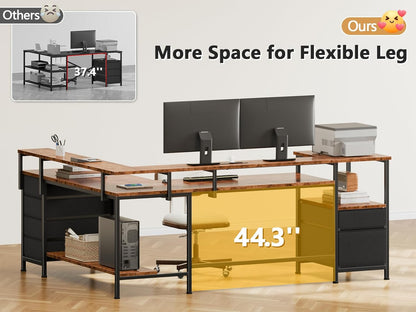 Furologee 66" Reversible L Shaped Gaming Desk with 6 Drawers