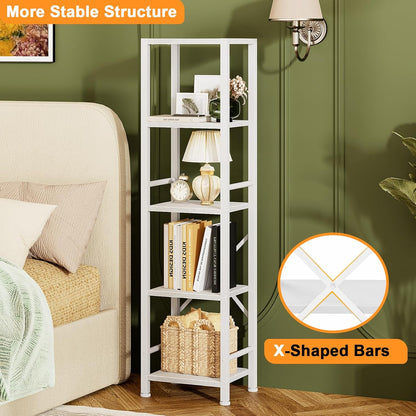 Furologee 5/6-Tier Narrow Bookshelf, Rustic Wood & Metal Display Shelf for Bedroom, Living Room, Home Office