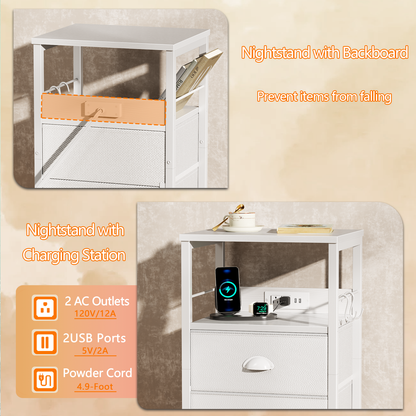 Furologee Night Stand with Charging Station, 2 Fabric Drawers, White
Night Stand with USB & Outlets, Side Table with Storage & Hooks, Industrial End Table for Living Room/Bedroom