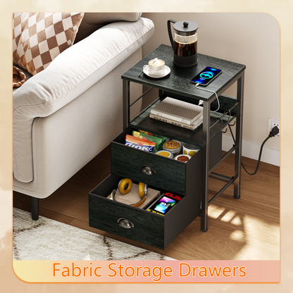 Furologee Nightstands Set of 2 with Charging Station, 2 Fabric Drawers
Night Stand Set 2 with USB & Outlets, Side Table with Storage, Industrial End Table, for Living Room/Bedroom, Dorm, Black Oak