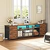 Furologee 63in Dresser TV Stand with LED Lights & Charging Station Rustic Brown Chest of Drawers with 6 Fabric Drawers for 60 65 70 inch TVs Open Storage Shelves TV Stand for Bedroom Living Room