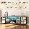 Furologee 63in Dresser TV Stand with LED Lights & Charging Station Rustic Brown Chest of Drawers with 6 Fabric Drawers for 60 65 70 inch TVs Open Storage Shelves TV Stand for Bedroom Living Room