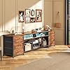 Furologee 71 Dresser TV Stand with LED Lights & Charging Station Rustic Brown Chest of Drawers with 6 Fabric Drawers for 70 75 80 inch TVs Open Storage Shelves TV Stand for Bedroom Living Room
