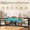Furologee 71 Dresser TV Stand with LED Lights & Charging Station Rustic Brown Chest of Drawers with 6 Fabric Drawers for 70 75 80 inch TVs Open Storage Shelves TV Stand for Bedroom Living Room