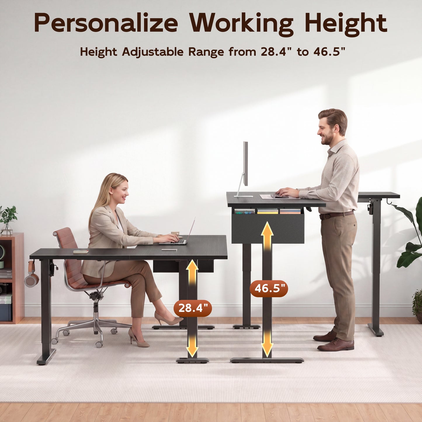 Furologee L Shaped Desk Height Adjustable, 63" Electric Standing Desk with Memory Presets, Reversible Computer Desk for Home Office, Work, Study, Dorm, Black