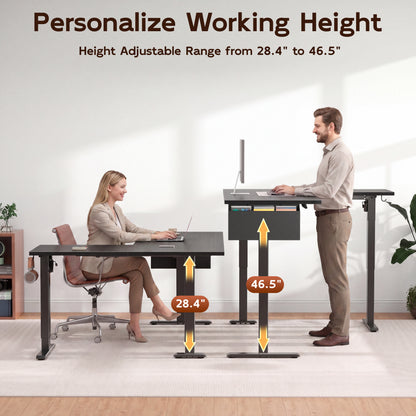 Furologee L Shaped Desk Height Adjustable, 63" Electric Standing Desk with Memory Presets, Reversible Computer Desk for Home Office, Work, Study, Dorm, Black