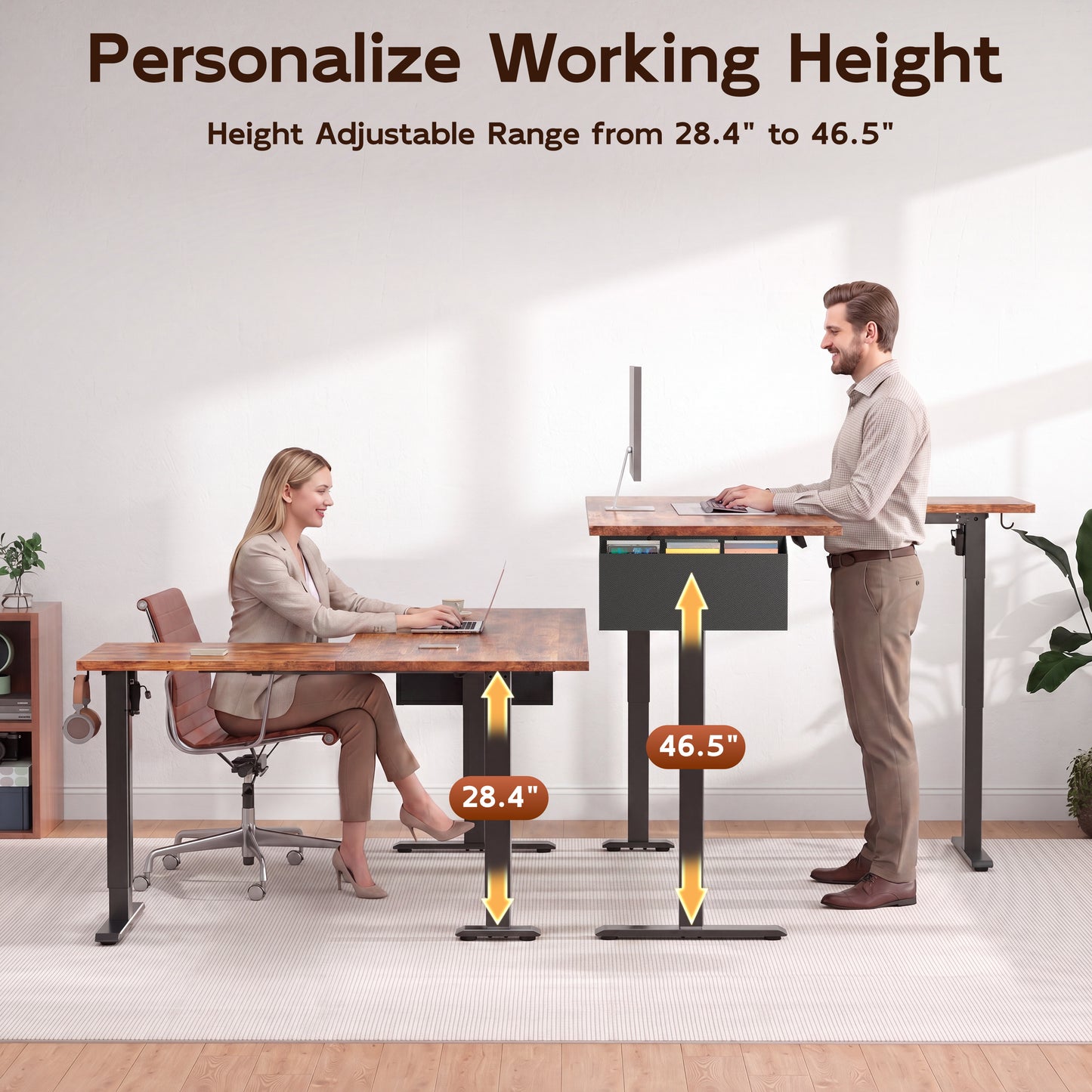 Furologee 63" Reversible L Shaped Standing Desk£¬Rustic Brown£¬Height Adjustable£¬Reversible Computer Desk for Home Office, Work, Study, Dorm£¬Electric Standing Desk with Memory Presets