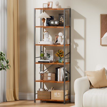 Furologee 6 Tier Book Shelf, Tall Wide Bookshelf, Industrial Open Bookcase, Display Shelves Storage Organizer
