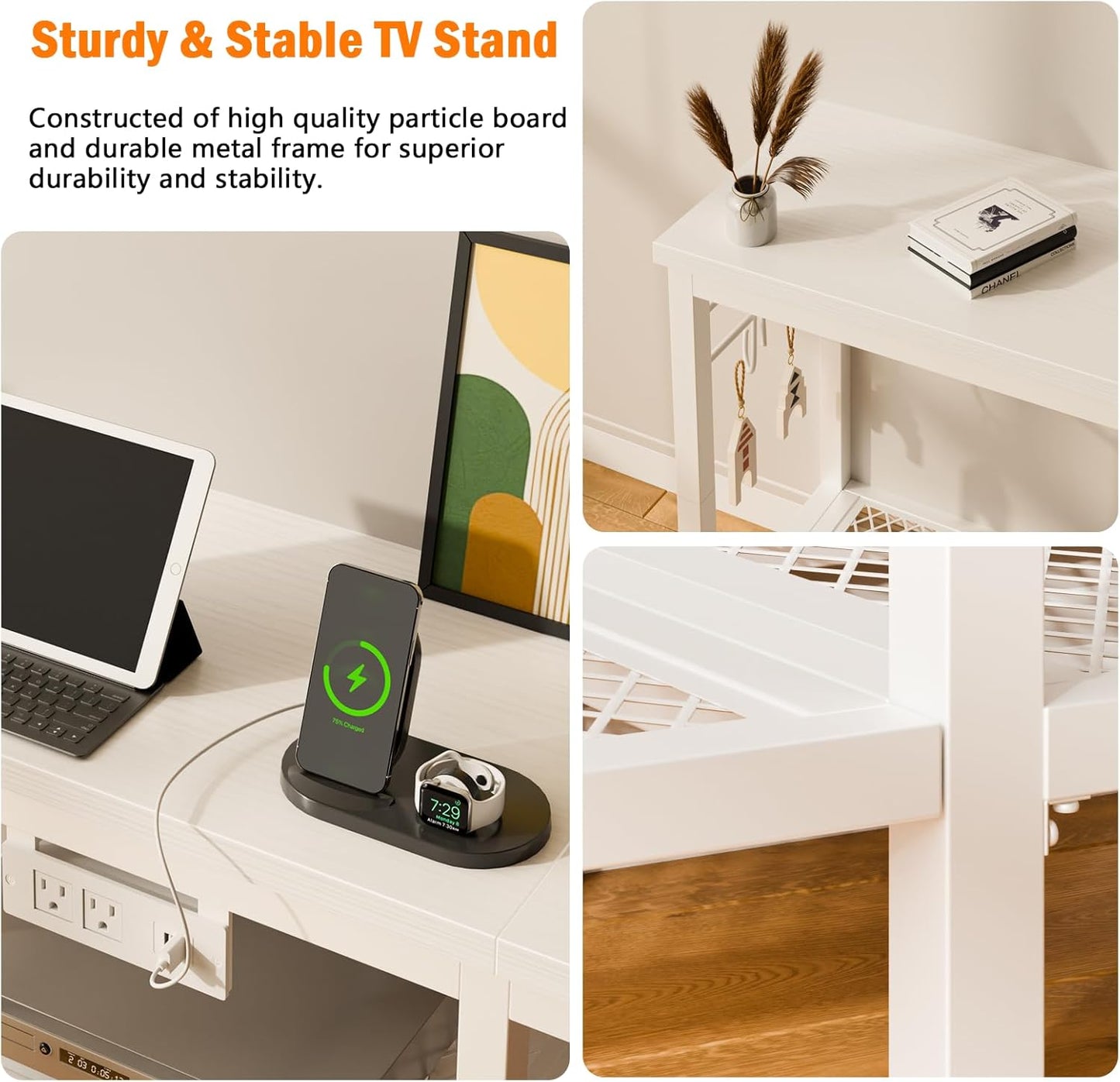 Furologee 55" TV Stand with Power Outlets, Open Storage & Soundbar Shelf – Media Console for Living Room & Bedroom