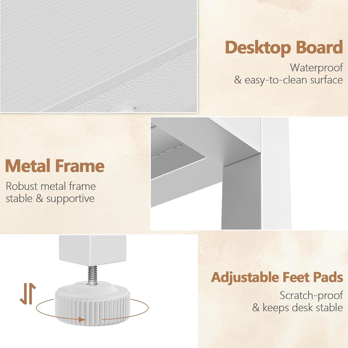 Furologee 34” White Computer Desk with Fabric Drawers & Hooks – Small Home Office or Vanity Table