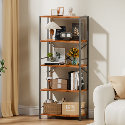 Furologee 5 Tier Book Shelf, Tall Wide Bookshelf, Industrial Open Bookcase, Display Shelves Storage Organizer